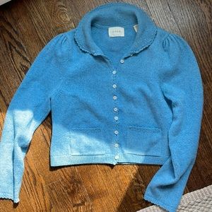 Doen cotton candy colored sweater. 93% recycled cashmere and 3% wool
